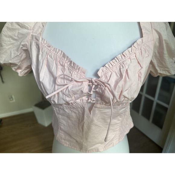 ASTR Puff Sleeve Smocked Poplin Pink Blouse Top SIZE Medium - Picture 3 of 7